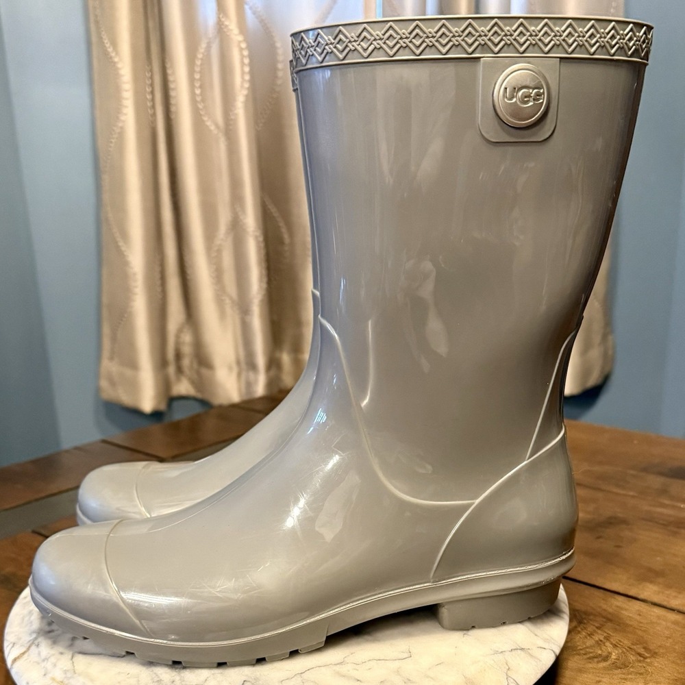 UGG Sienna Charcoal Glossy Gray Women 9 Boots Waterproof Rain Boot Dry Tech - Picture 3 of 7